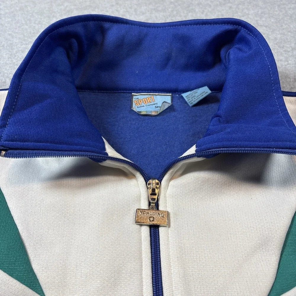 Vintage Spalding Men's Track Jacket Blue White Teal Sz XL FAIR CONDITION Retro